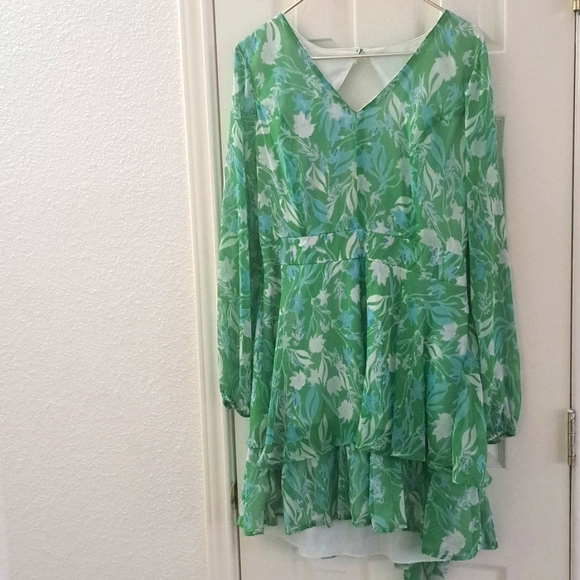Jessica Simpson Green Floral Long Sleeve Mini Dress Size X Large - Picture 1 of 8